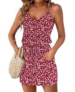 lot 4251 image: AUSELILY Womens Spaghetti Strap Mini Dress Summer Drawstring Waist Sundress