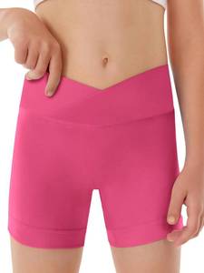 lot 4257 image: Girls Athletic Shorts Slim Tummy Control V Cross Waist Short Leggings Bike Dance Gymnastics Shorts No size listed, see picture for measurements