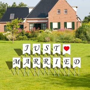 lot 5709 image: JUST MARRIED Yard Signs with Stakes,13.7x9.8 Inches Wedding Outdoor Lawn Signs,Patio Decorations, Garden Lawn Decorations for Anniversary