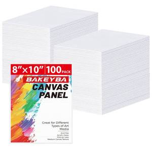 lot 5716 image: BAKEYBA 100 Pack 8x10 Inch Flat Canvas Boards for Painting, Canvas Panels