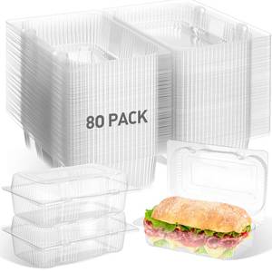 lot 5723 image: Seeloowy 80 Pack Clear Hinged Food Containers 7.2�4.9�2.6 Inch Plastic