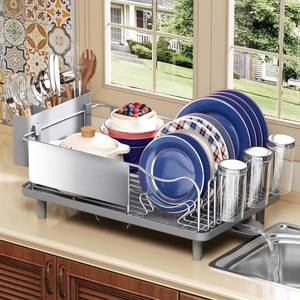 lot 5730 image: KINGRACK Stainless Steel Dish Drying Rack with Cup Holder for Counter, Grey