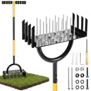 lot 5731 image: 2-in-1 Lawn Aerator, Manual Core Aerator Lawn Tool with 24-Spikes Suitable for Lawn Ventilation, Garden Soil Loosening and Compact Soil Care, Revives Lawn Health