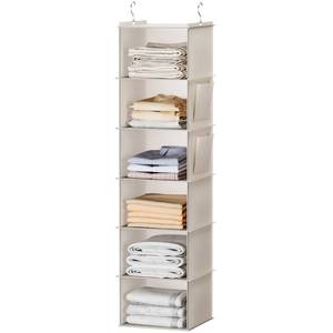 lot 5735 image: YOUDENOVA Hanging Closet Organizer and Storage, 6-Shelf, Beige