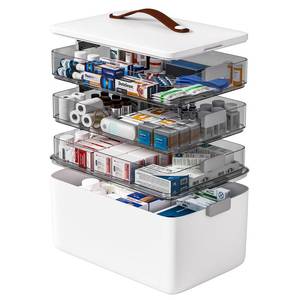 lot 5742 image: funest 4- Tier Medicine Storage Box Organizer Portable First Aid kit Box Sewing, Art, Craft with Handle, Multipurpose Medical Supply Organizer with Removable Tray