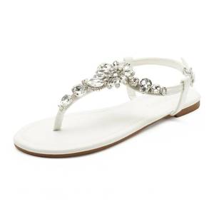 lot 5748 image: Colgo Womens T-Strap Flat Sandals, Elegant Glitter Rhinestone Thong Dress Shoes, Comfortable Wedding Sandals for Summer Beach Parties(White,8) Size 8