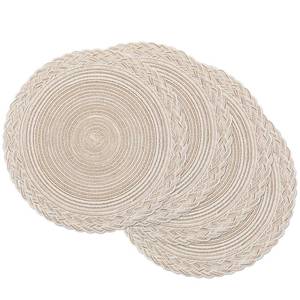 lot 5750 image: SHACOS Round Placemats Set of 6 Woven Round Table Mats 15 inch Braided Border Washable Cotton Polyester Circle Place Mats, Ivory