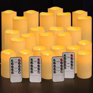 lot 5755 image: YOROXRG Set of 24 Waterproof Outdoor Flameless Candles, LED Candles with 4 Remote and Timer,(H 4 5 6 x D 2.2),for Halloween Wedding Festiv