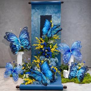lot 5758 image: Geelin 6 Pcs Blue Butterfly Decorations 3D Cloth 20 12 for Wedding