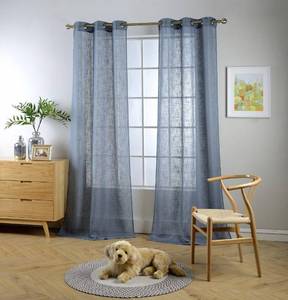 lot 6352 image: MIUCO Semi Sheer Curtains Poly Linen Textured Solid Grommet Curtains 84 Inches Long for Living Room 2 Panels (2 x 37 Wide x 84 Long) Dusty Blue