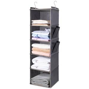 lot 6356 image: BOOMIBOO Hanging Closet Organize and Shelves��5-Hanging Shelf with 2 Side Pockets��Storage Foldable ��Grey��