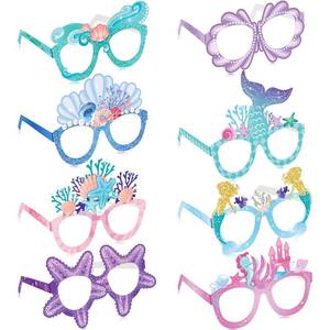 lot 6361 image: Tenare 24 Pieces Mermaid Paper Eyeglasses Birthday Photo Booth Props