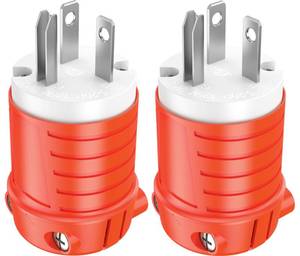 lot 6366 image: 20 Amp 110V Male Plug End 120 Volt Cord Cap NEMA 5-20P 3-Prong Straight Blade Repair Plug for 10AWG Extension Cord End Replacement ETL Listed Orange-Tinted Red 2-Pack