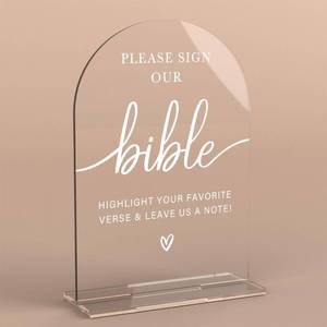 lot 6374 image: Acrylic Wedding Sign Wedding Signs for Ceremony Please Sign Our Bible Sign for Wedding Modern Calligraphy Arch Acrylic Table Top Sign for Wedding Reception and Event Party Table