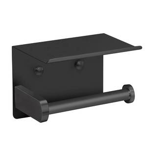 lot 6396 image: VAEHOLD Self Adhesive Toilet Paper Holder with Phone Shelf Stainless Steel Wall Mounted Toilet Paper Roll Holder - Rustproof and Bathroom Washroom Tissue Roll Holder with Shelf - Black