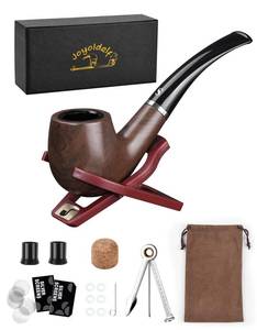 lot 6402 image: Joyoldelf Tobacco Pipe Set, Short Handle Curved Smoking Pipe with Foldable Pipe Stand Holder, Pipe Starter Kit for Beginner with Gift Box and Accessories