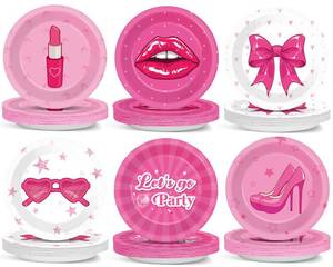 lot 6405 image: 60Pcs 7 Inch Hot Pink Paper Plates Pink Princess Party Supplies Lets Go Party Birthday Decorations Hot Girls Disposable Tableware Dessert Plates for Girls Women Birthday Bachelorette Bridal Shower