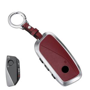 lot 6408 image: WelaDawn Key Fob Cover Leather Case Compatible for BMW 2023-2026 57 Series X5 X6 X7 X2 X5M I5 I7 XM 2022-2023 IX, Red Keychain for Women Men