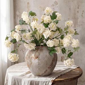 lot 6426 image: Kajaia 4 Pcs 30 Artificial Snowball Hydrangea Stems, Cream White