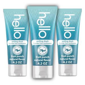 lot 6442 image: Hello Smiling Shark Fluoride Free Kids Toothpaste, Natural Fruit Punch, 4.2 Oz Tube (Pack of 3)
