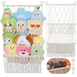 lot 6459 image: 2 Tier Stuffed Animal Storage Net, Large Boho Stuffy Plushies Storage,Beige