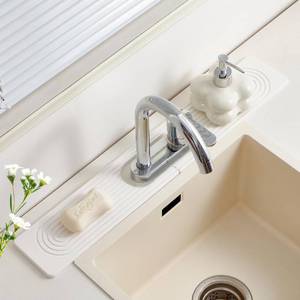 lot 6460 image: Stone Faucet Mat for Kitchen Sink Oval Hole Bathroom sink splash guard