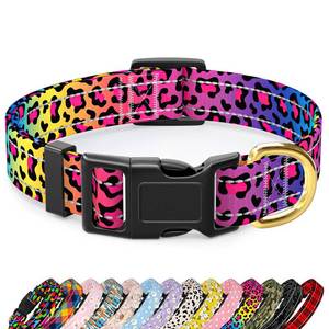 lot 6461 image: TMOODEL Reflective Dog Collar for Small Dogs, Neon Leopard Pet Collar, S