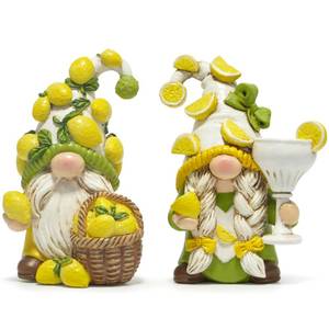 lot 6463 image: Hodao Lemon Gnome Figurine 2PCS - Lemon Themed Amalfi Coast Home Decor for Kitchen, Living Room, Tiered Tray,Shelf & Tabletop, Lemon Decor Gift