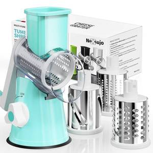 lot 11257 image: Nexsujo Cheese Grater Hand Crank, Rotary Cheese Shredder with 3 Interchangeable Blades for Coarse, Fine Shredding and Slicing, Strong Suction Base for Pizza, Pasta, Salad, Vegetables, Nuts, Chocolate