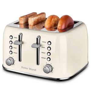 lot 11260 image: Roter Mond Toaster 4 Slice Retro Stainless Steel with Extra Wide Slots Bagel, Defrost, Reheat Function, Dual Independent Control Panel, Removable Crumb Tray, 6 Browning Levels, Cream White