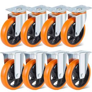 lot 11262 image: Sacubee 8 Pcs 5 Inch Caster Wheels, 4 Swivel 4 Rigid, PVC, Orange
