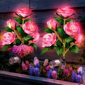 lot 11266 image: Anordsem Solar Garden Lights Outdoor 10 Waterproof Fabric Roses 2 Pack - Pink LED Flower Decorations for Yard Patio Path Cemetery Grave - Mother��s Day Gift for Her Women Mom Wife
