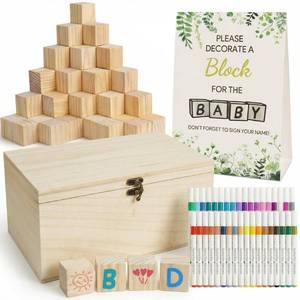 lot 11269 image: 98 Pcs Baby Shower Games Sign Kit, Wooden Blocks to Decorate