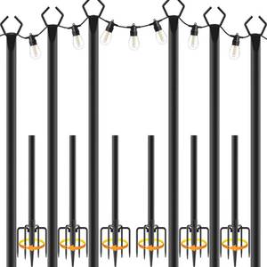 lot 11281 image: NSHWFW 6 Pack 10 ft Heavy Duty Metal String Light Poles Adjustable Outdoor Lighting Stand for Patio,Backyard,Garden,Party & Wedding Rustproof & Sturdy with Hooks