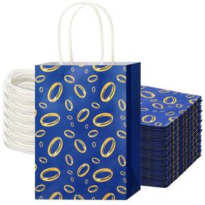 lot 11286 image: Kolldenn 24 Pcs Goodie Bags with Handles Gold Ring Party Favors,Blue