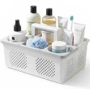 lot 11293 image: KMV Dorm Room Portable Shower Caddy with Adjustable Compartments - Ventilated Drainage Design with Handles, Perfect Toiletries Organizer for College Dorms-white