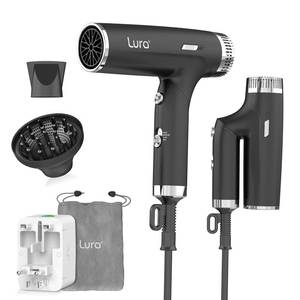 lot 12366 image: LURA Auto Dual Voltage Hair Dryer for International Travel,Travel HairDryers with Difffuser,Small Portable Blow Dryer for Women Lightweight,Compact Mini Blowdryers with Folding Hand for Kids(Black) (Used)