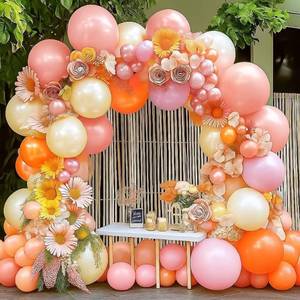 lot 12375 image: Pink Orange Balloons Double Stuffed Pearl Balloon Arch Latex Rose Light Pink Nude Balloon Garland for Birthday Baby Shower Wildflower Wedding Bridal Shower Warmful Home Party Decoration
