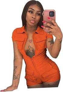lot 12403 image: Halfword Womens Bodycon Romper Sexy Zip Up Short Jumpsuit Orange 2XL