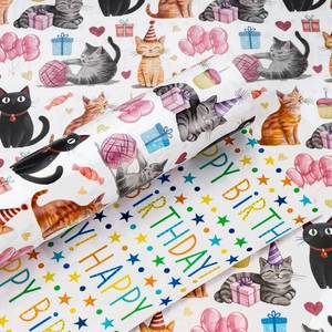lot 12406 image: Yarcony Reversible Cat Wrapping Paper Roll, Happy Birthday Wrapping Paper, Watercolor Cute Cat Kitten Birthday Gift Wrap for Valentines Day, Mothers Day, Wedding, Baby Shower (17 Inch X 16.5 Feet)