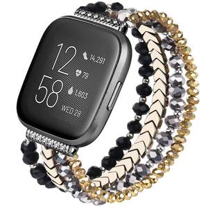 lot 12409 image: CAGOS Bracelet Compatible with Fitbit Versa 4 Bands3SenseSense 2 for Women, Handmade Beaded Elastic Replacement Wristband for Versa 21Lite WatchSpecial Edition Watch