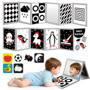 lot 12411 image: High Contrast Baby Flashcards with Black and White Tummy time Mirror Books, Newborn Brain Development Toys for 0-6 Months Baby as Infants Easter Gift