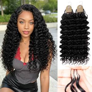 lot 12424 image: Human Crochet Hair for Black Women,18 Inch 60g Pre-Separated Deep Wave Feather Miracle Knots Crochet Human Hair,Soft Lightweight Easy Install Hook Design(18inch,1B)