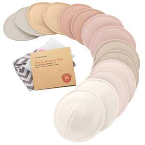 lot 12427 image: Organic Nursing Pads, 14 Washable Breast Pads,Wash Bag (Neutrals, XL 5.6)