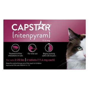 lot 12448 image: CAPSTAR (Nitenpyram) Fast-Acting Oral Flea Treatment for Cats (2-25 lbs)  6 Tablets  11.4 mg