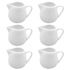 lot 19406 image: Set of 6 Ceramic Milk Frothing Pitchers 130ml4.4oz Elegant Porcelain Creamer Drip-Free Spout, Perfect for Coffee Creations with Handle