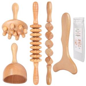 lot 19417 image: Komogir Wood Therapy Massage Tools 5-in-1 Lymphatic Drainage Massager Maderoterapia Kit Wooden Massager Body Sculpting Tools for Muscle Pain Relief, Anti-Cellulite, Body Contouring and Shaping