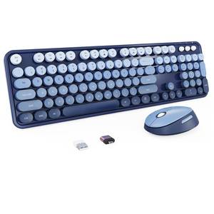 lot 19421 image: Nowlike Wireless Keyboard and Mouse Combo, Retro Typewriter Keyboard with Round Keycaps, Full-Size Ergonomic, Blue, Ideal for Windows PC, Home, Office, and College, Wireless Keyboard Mouse Combo