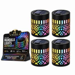 lot 19432 image: 4pc Mosaic Solar Lights Decorative Balcony Disk Garden Mandala Solar Mandala Lights Outdoor Wall Metal Magical Holographic Rainbow Patio Lights Solar Powered 2026 New Projection Seven-Color Changing