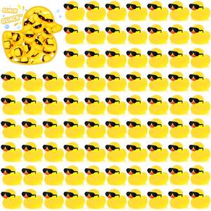 lot 19435 image: Hiboom 300 Pack Mini Rubber Ducks Set Bath Toys in Bulk with Sunglasses Float Squeak Tiny Baby Shower Rubber Duck Bathtub Pool Toy for Kids Party Birthday Supplies Prize Rewards(Yellow)